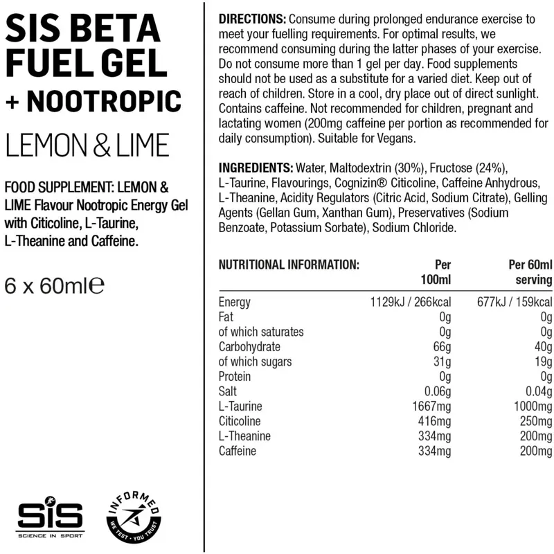 NUTRI SIS BETA Gel 6pk Noo Lemon Lime Lemon/ Lime 60 ml box of 6-1
