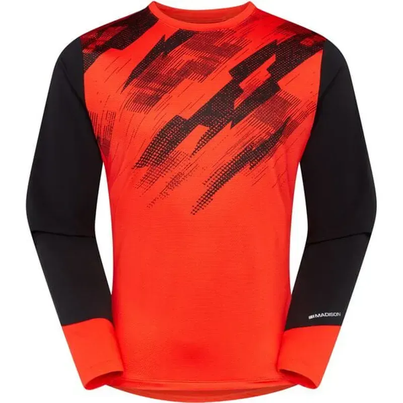 Madison Flux Men's Long Sleeve Trail Jersey In Magma Red/Black