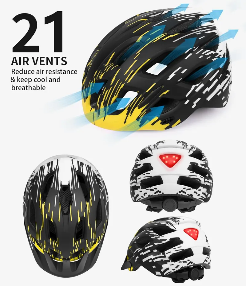 tadpole Bike Helmet with Light 21 Vents Cycle helmets adult 57-61cm - Yellow-1