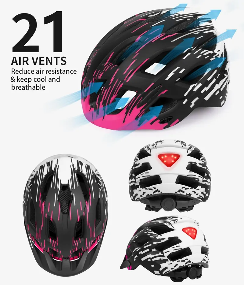 tadpole Bike Helmet with Light 21 Vents Cycle helmets adult 57-61cm - Pink-1