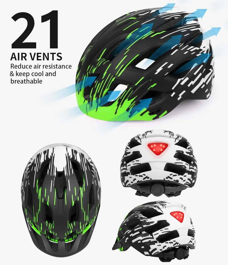 tadpole Bike Helmet with Light 21 Vents Cycle helmets adult 57-61cm - Green-1