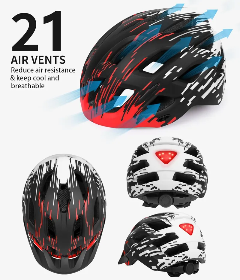 tadpole Bike Helmet with Light 21 Vents Cycle helmets adult 57-61cm - Red-1