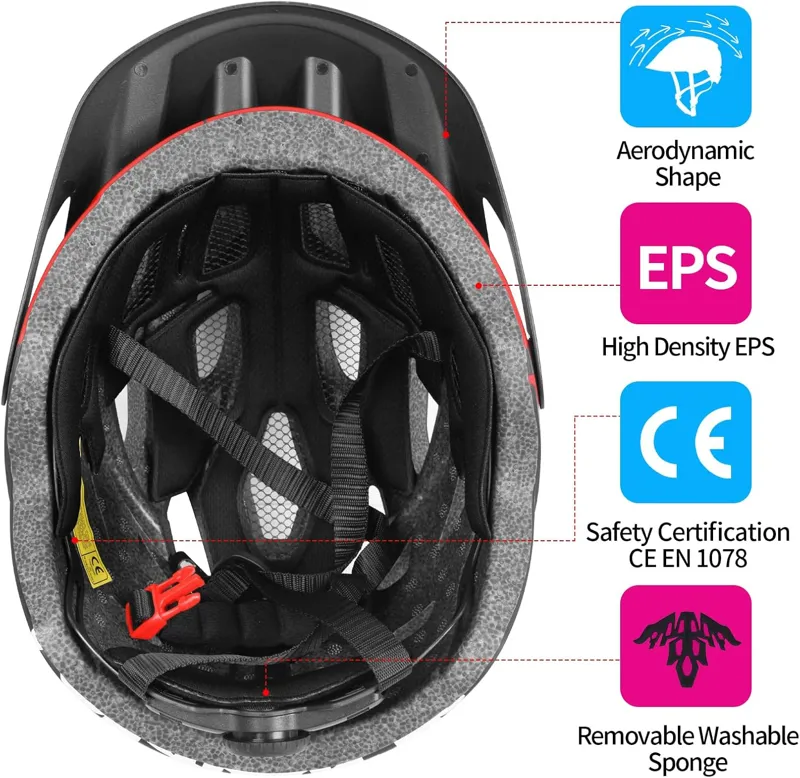 tadpole Bike Helmet with Light 21 Vents Cycle helmets adult 57-61cm - Red-4