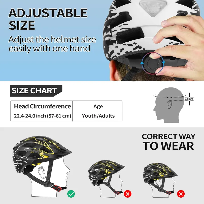 tadpole Bike Helmet with Light 21 Vents Cycle helmets adult 57-61cm - Yellow-5