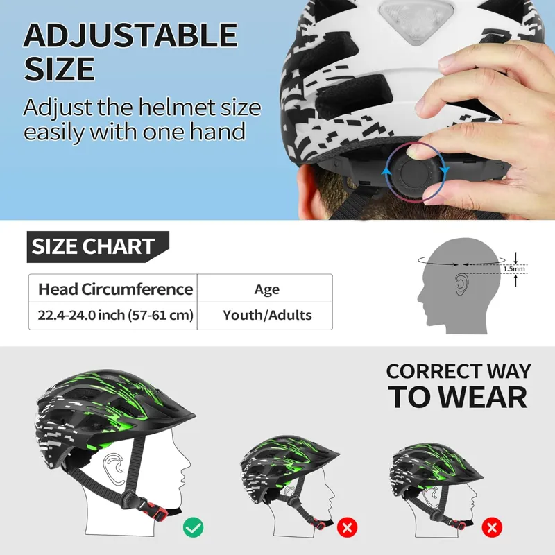 tadpole Bike Helmet with Light 21 Vents Cycle helmets adult 57-61cm - Green-5