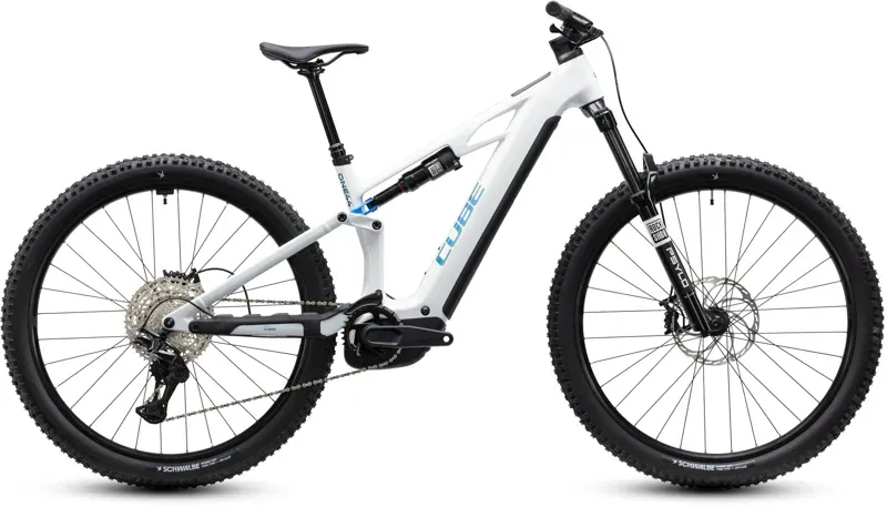 Cube Stereo Hybrid ONE44 HPC Pro 800 eMountain Bike in Metal White/Blue
